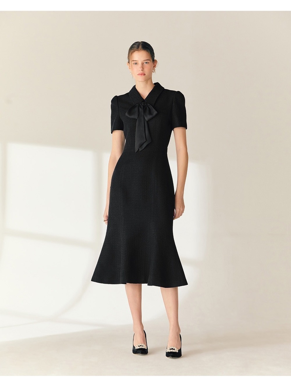 BAU Bride And You NWOT Emma Collar Detailed Mermaid Tweed Dress Black Korea Sz 1